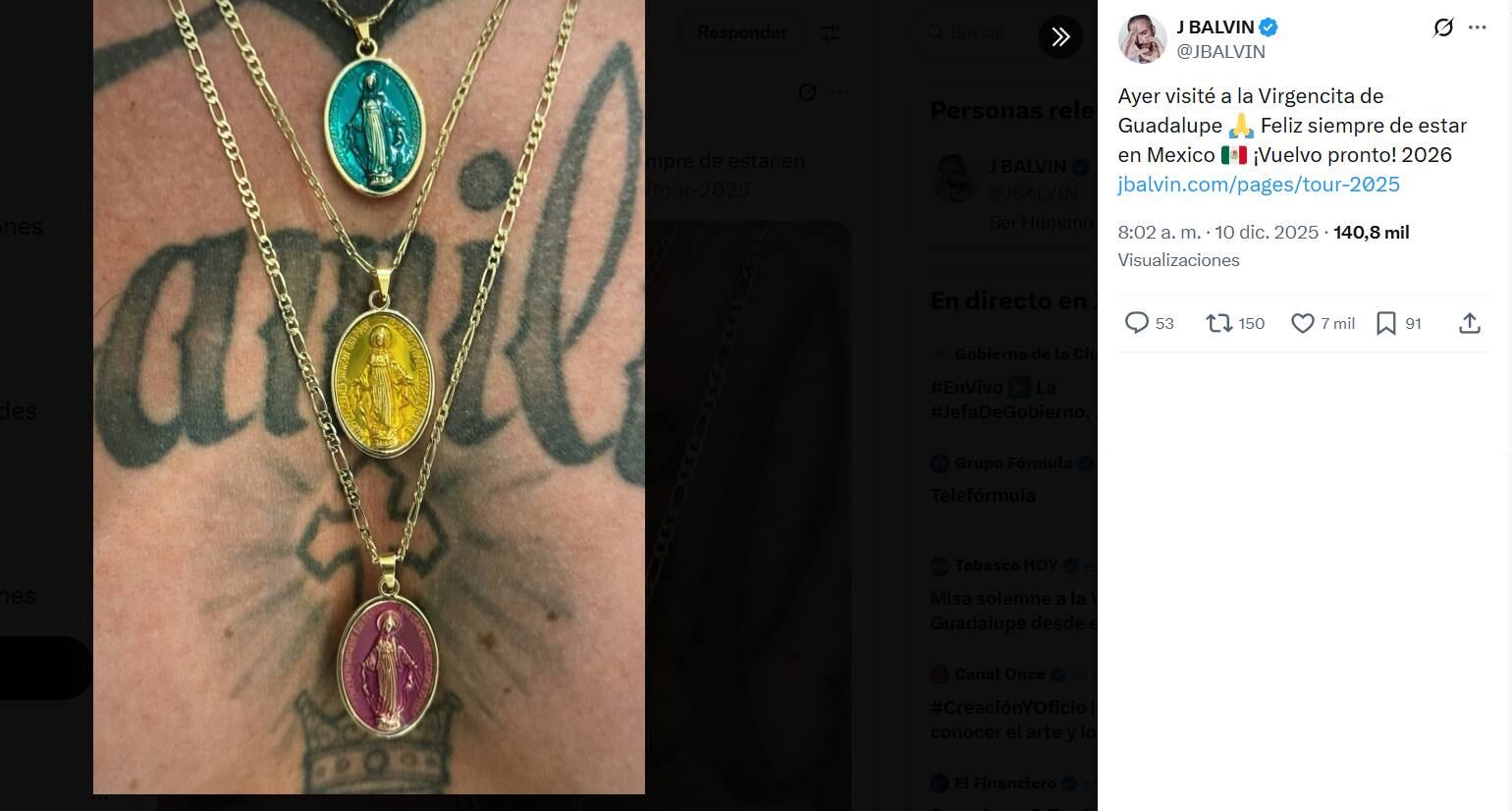 J Balvin visitó la Basílica de Guadalupe