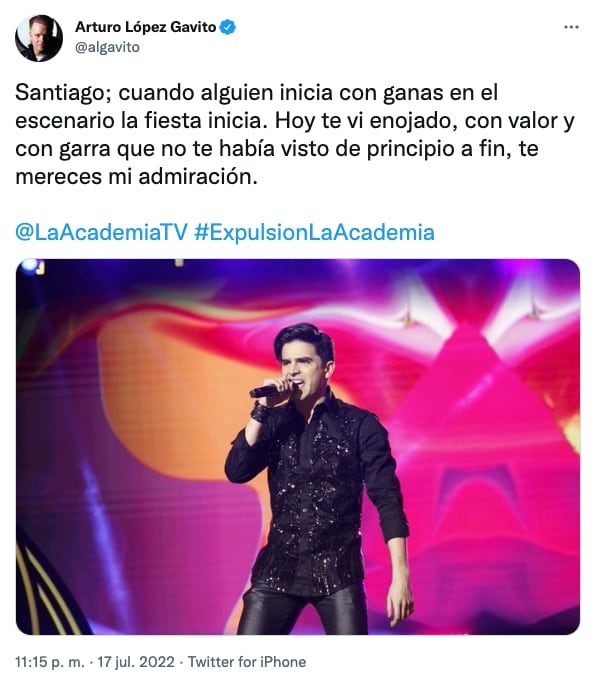 Tuit de Arturo López Gavito para Santiago, La Academia