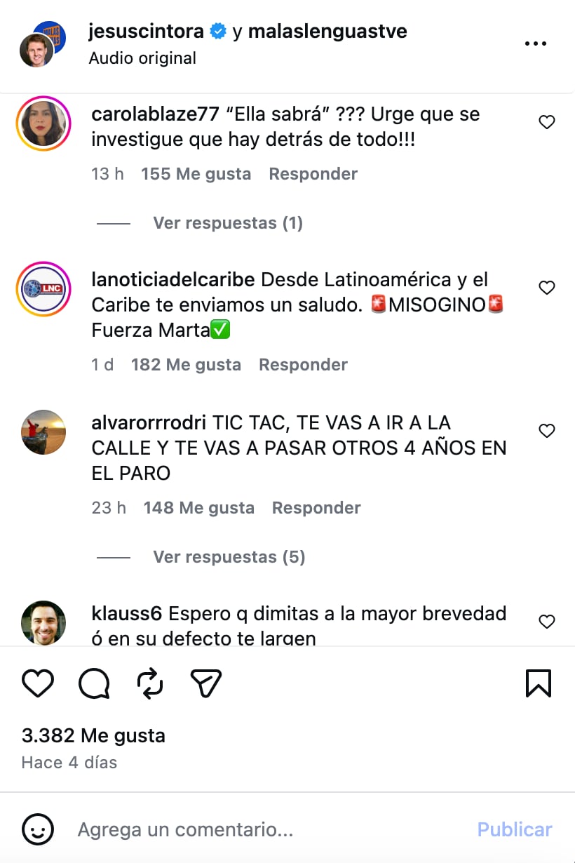 Jesús Cintora recibe comentarios criticando su trato a Marta Gómez Montero