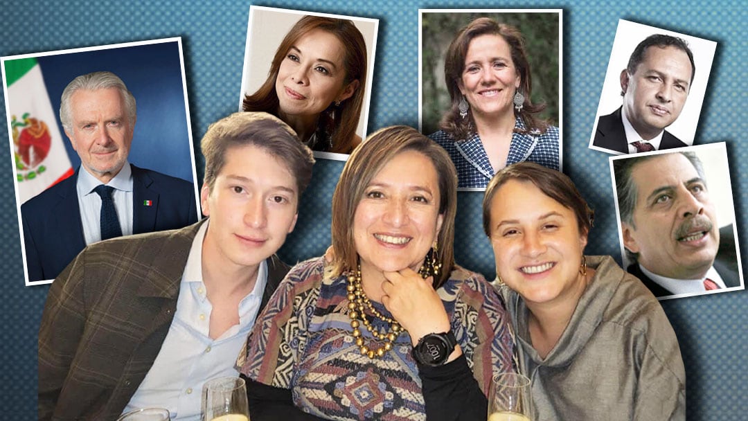 Xóchitl Gálvez y su equipo de campaña; destacan sus hijos Diana y Juan Pablo