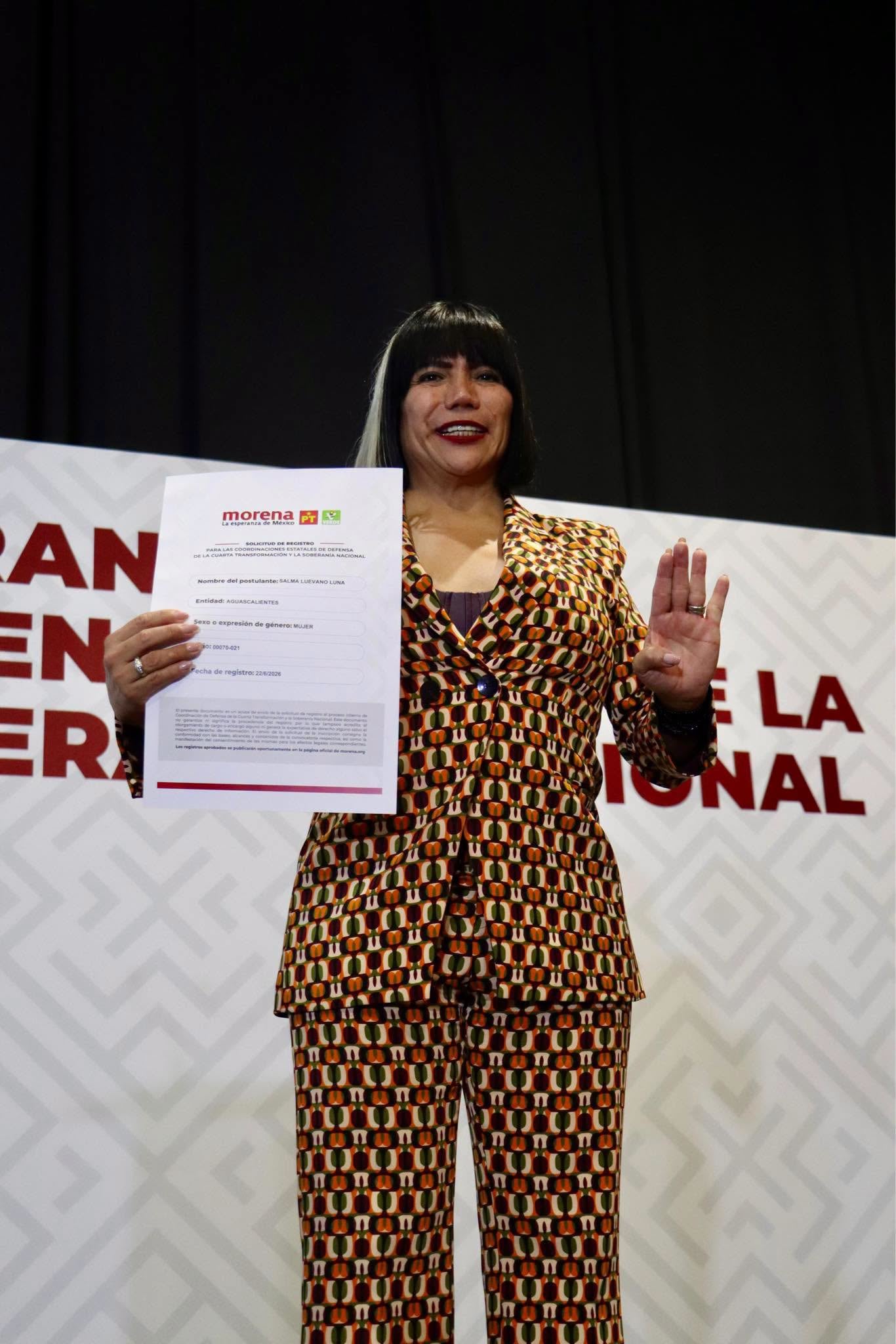 Salma Luévano se registra como aspirante a la coordinación de Morena en Aguascalientes
