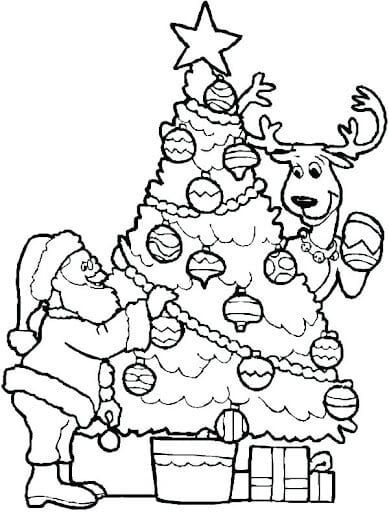 Dibujo del árbol de Navidad con Santa Claus para colorear