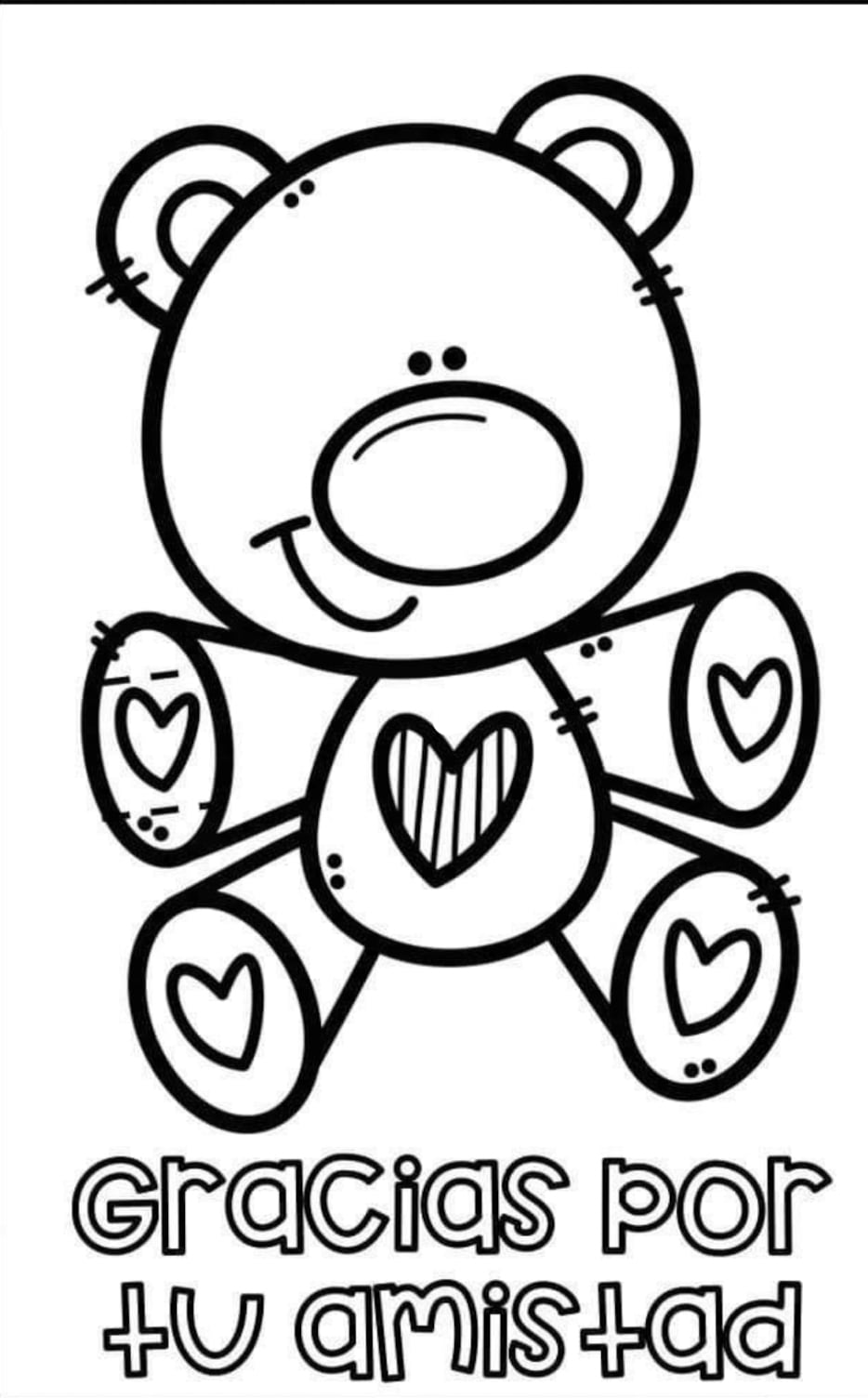 Oso de amistad de San Valentín para colorear