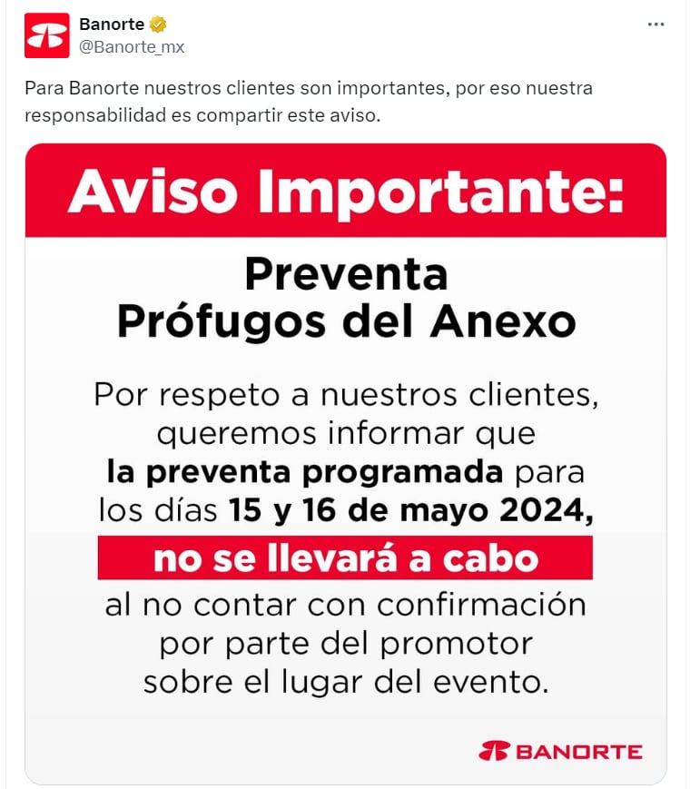 Cancelan preventa de Prófugos del Anexo