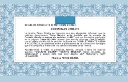 Comunicado de la familia de Octavio Ocaña