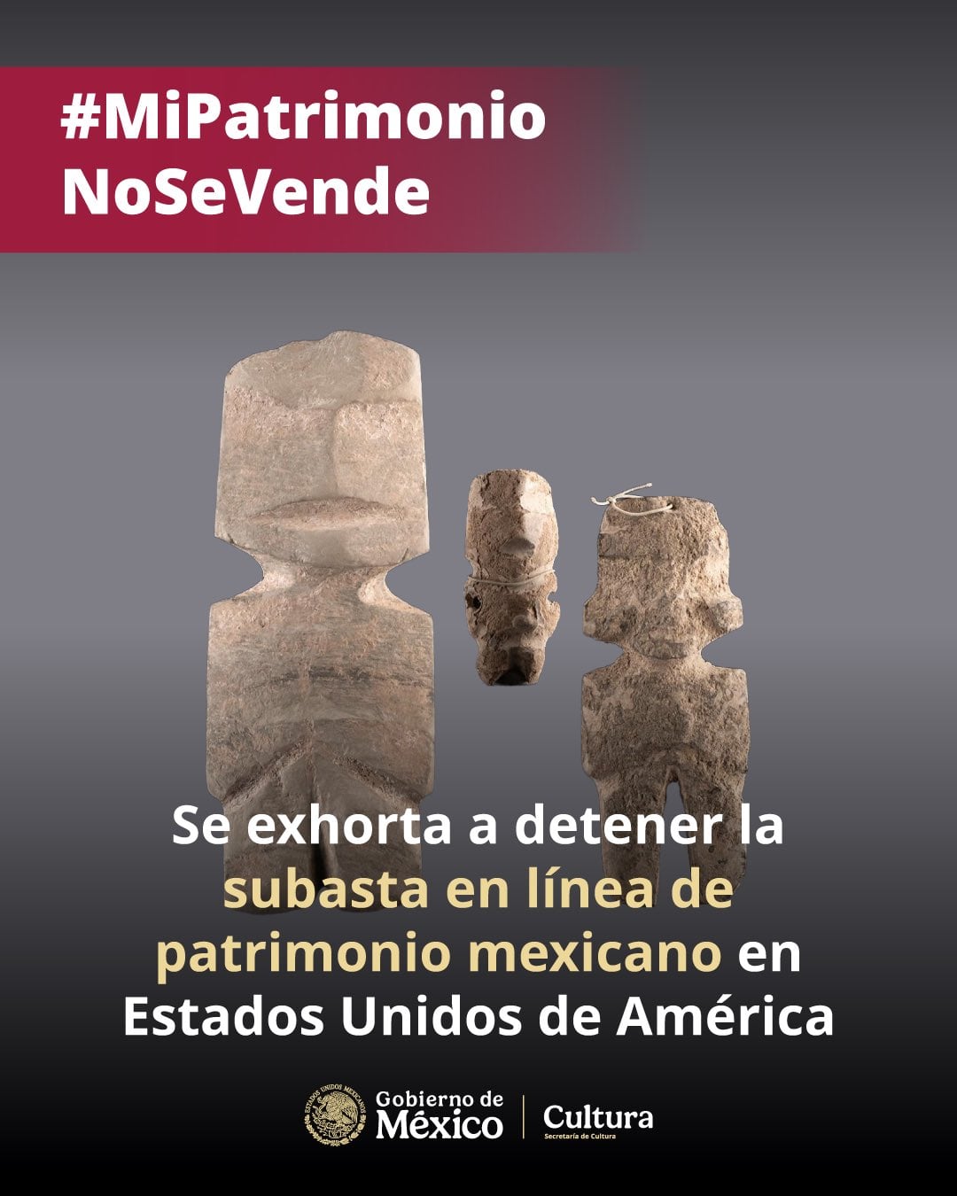 Claudia Curiel de Icaza pide a Estados Unidos parar subasta de piezas prehispánicas de México.