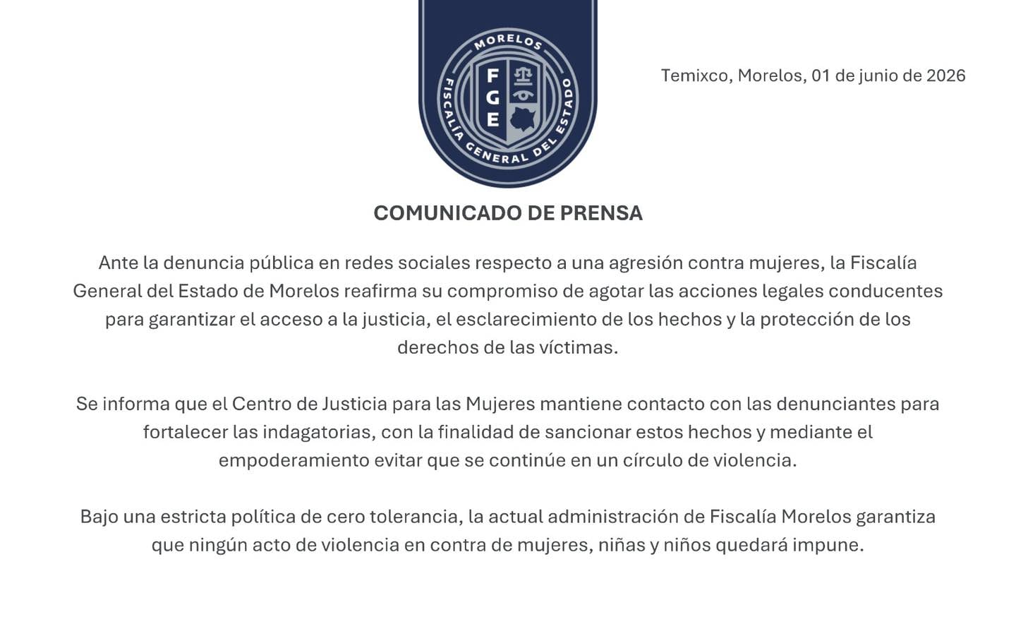 FGE Morelos investiga agresiones contra Paula Fajardo.