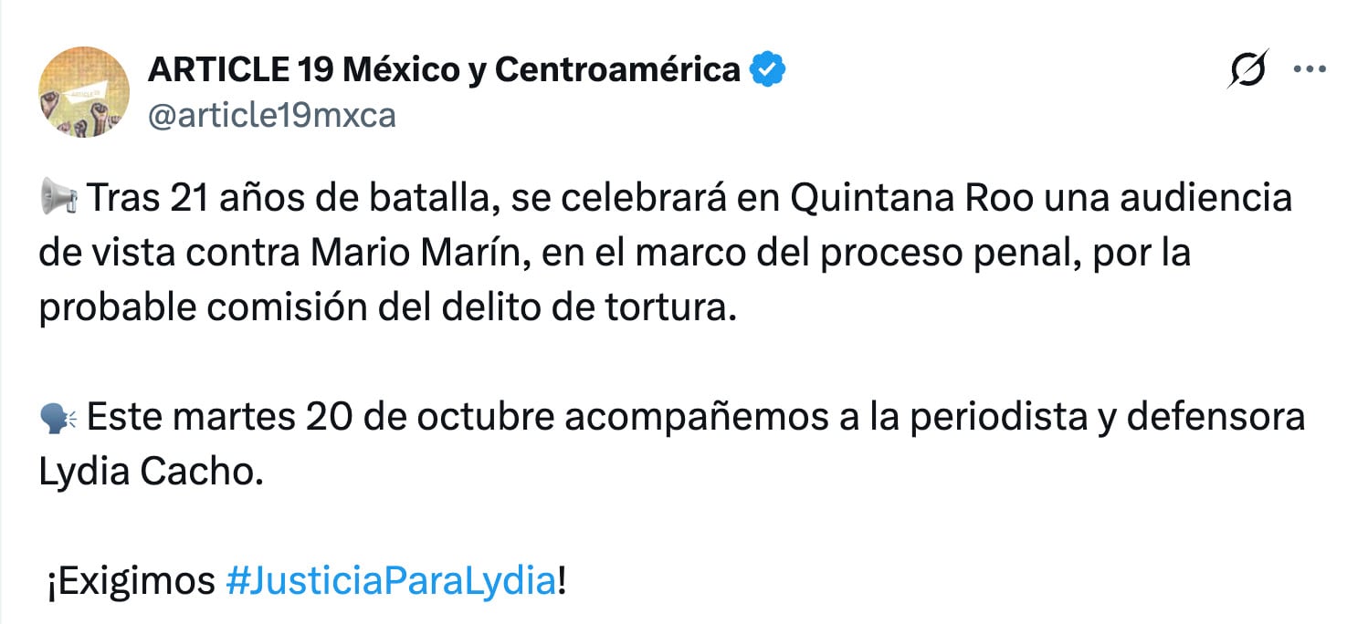Mario Marín enfrentará audiencia el 20 de octubre por el caso Lydia Cacho