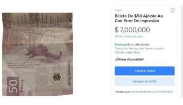 Billete de 50 vale 7 millones