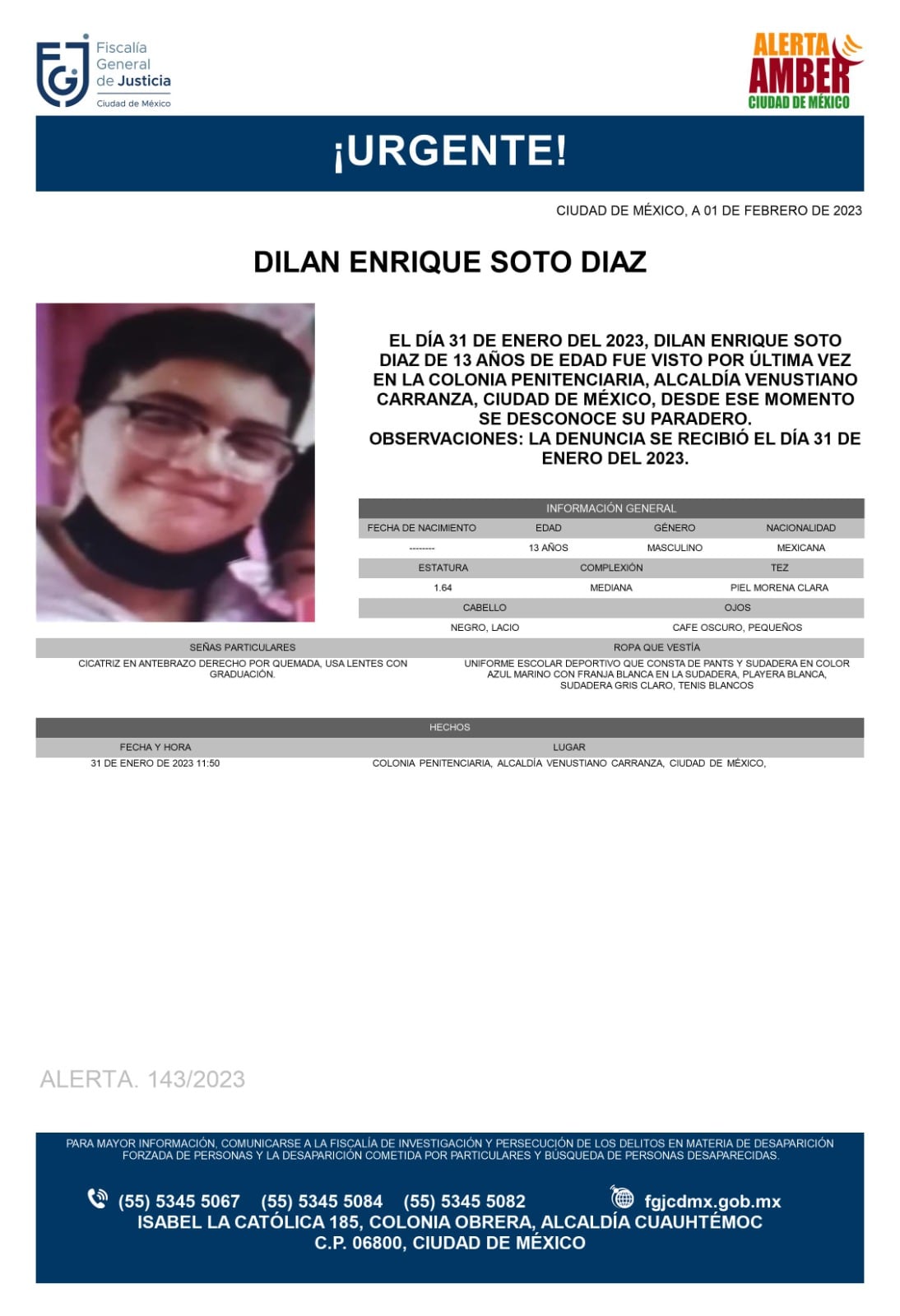 Buscan a Dilan Soto, menor de 13 años desaparecido en la CDMX