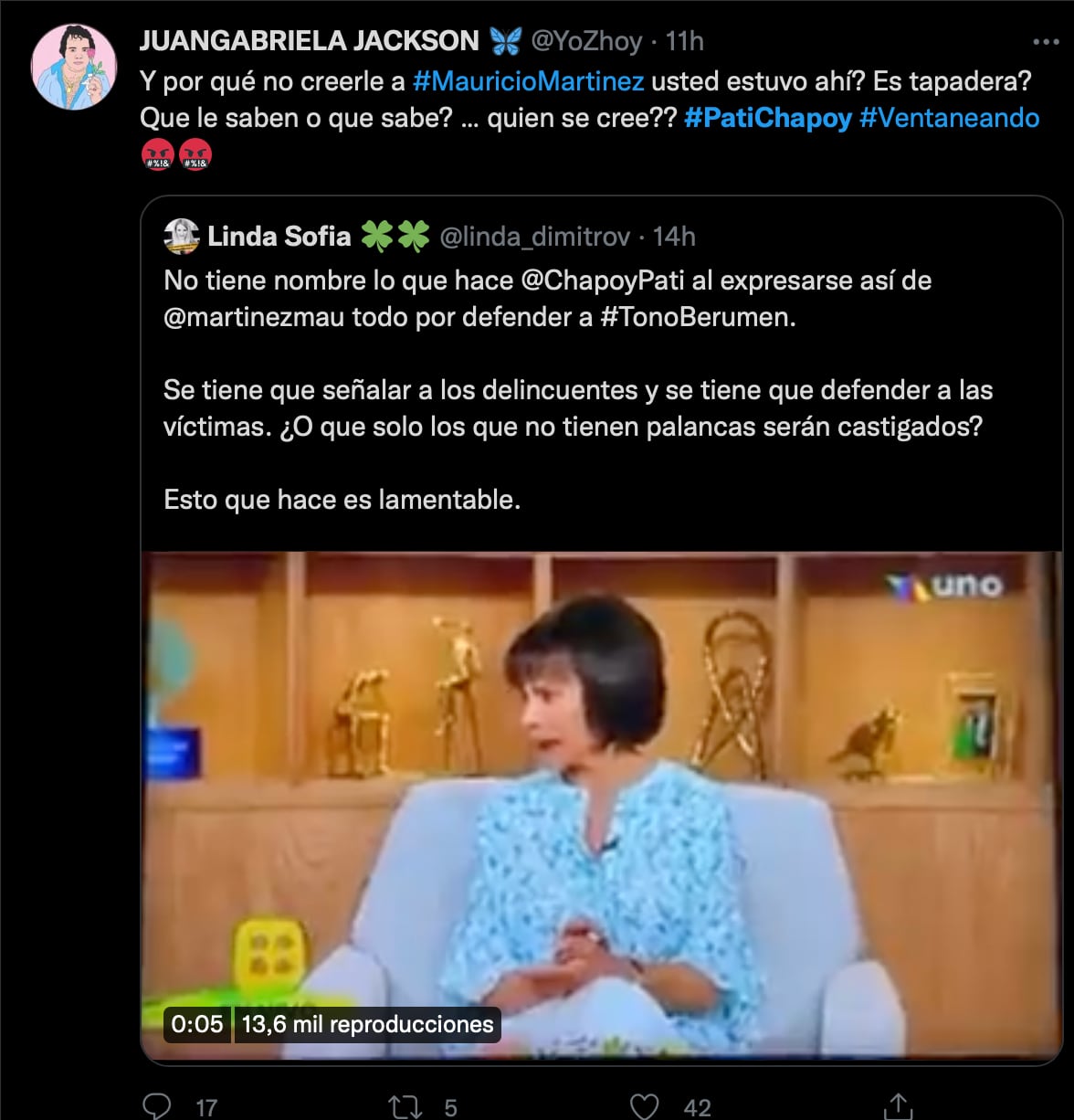 Tunden a Pati Chapoy por defender a Toño Berumen quien es señalado por acoso