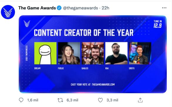 The Game Awards 2021: Mejor creador de contenido
