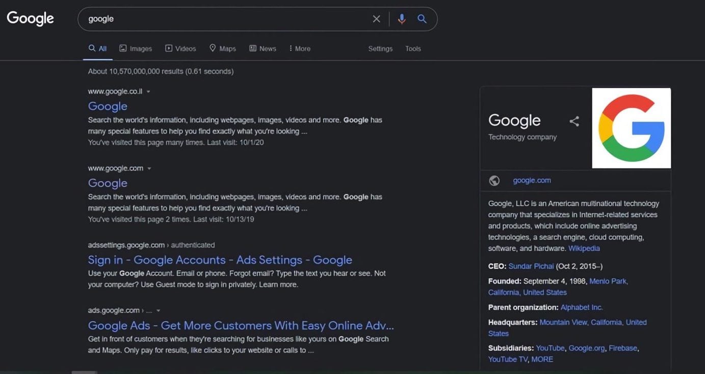 Google 'modo oscuro'