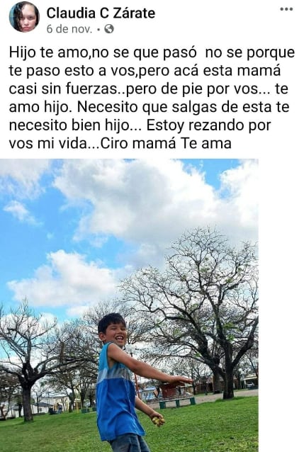 Captura de pantalla de Facebook de la madre de Ciro