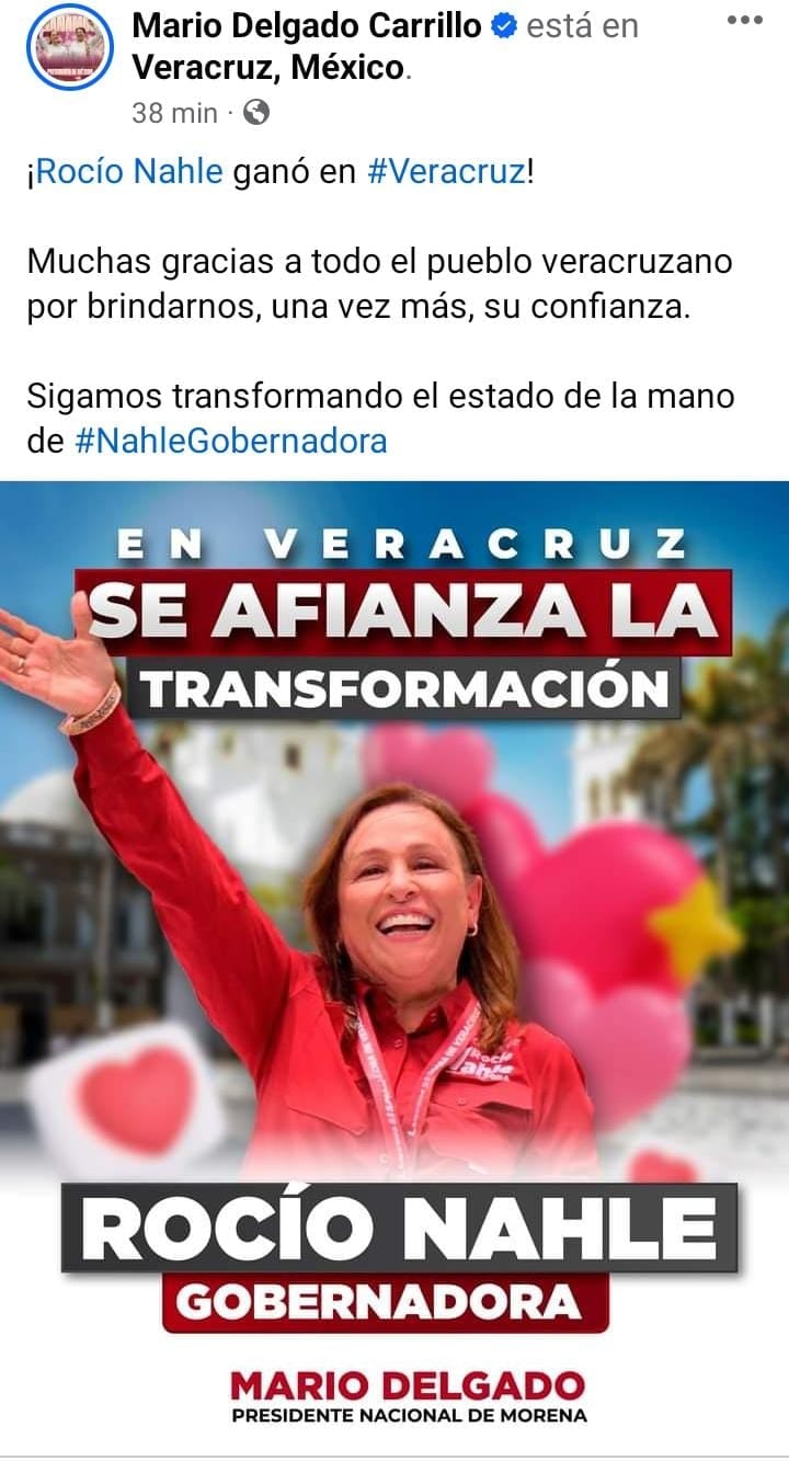 Rocío Nahle comunicado de Mario Delgado