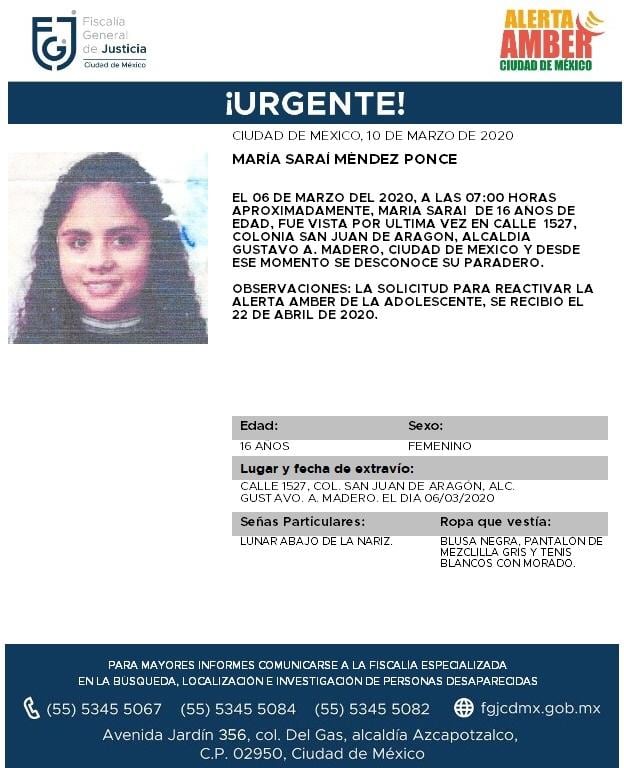 Ficha de búsqueda de María Saraí.
