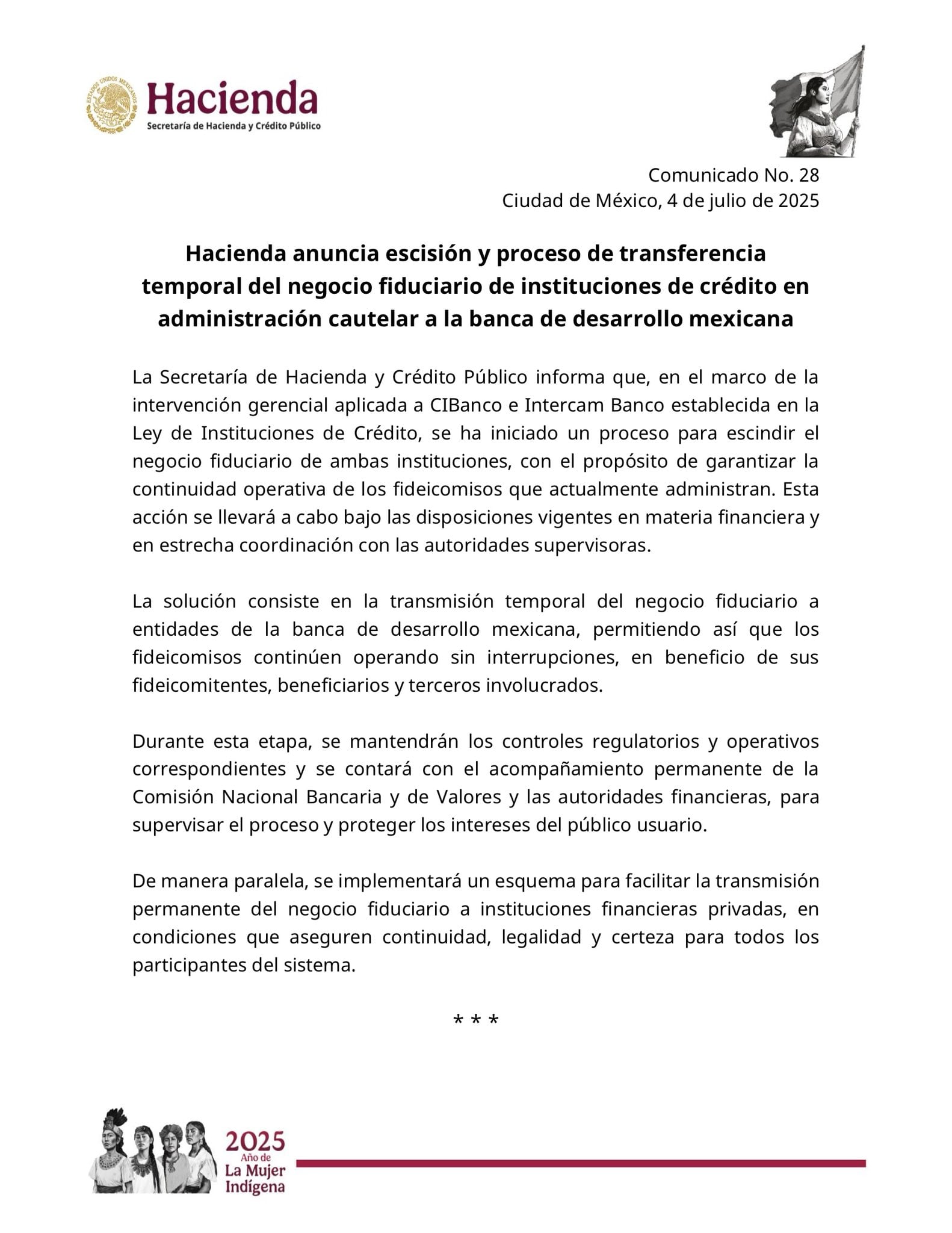 Hacienda anuncia intervención de Banca del Desarrollo en CIBanco e Intercam Banco