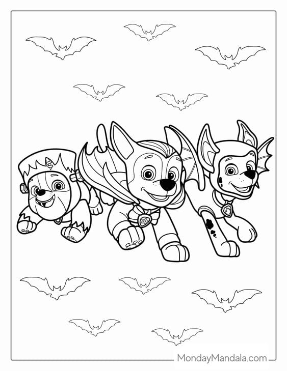 Dibujos de los disfraces de Marshall de Paw Patrol en Halloween