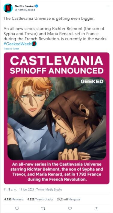 Netflix anunció que realizará una nueva serie animada de Castlevania