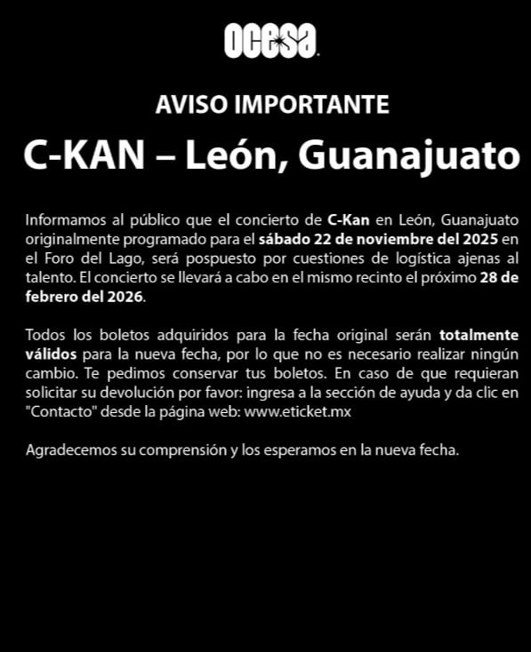 C-Kan pospone su concierto en León para febrero de 2026