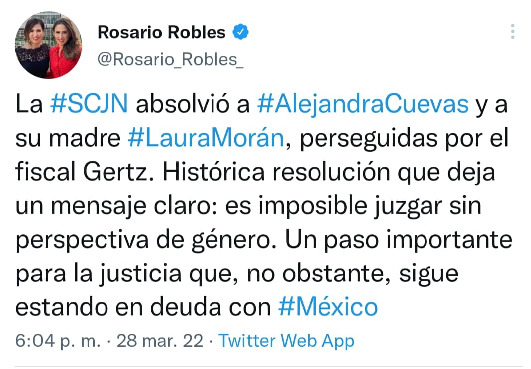 Tuit de Rosario Robles