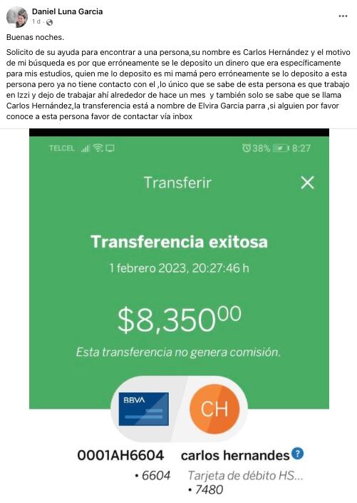 Deposita por error