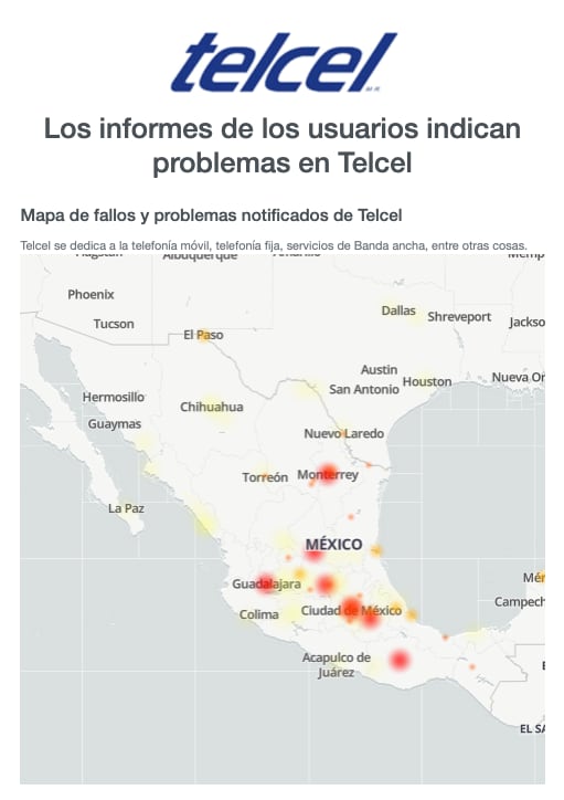 Telcel ha presentado fallas en diversas partes de México