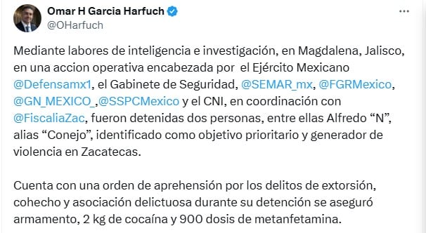 Zacatecas: Detienen a generador de violencia del CJNG