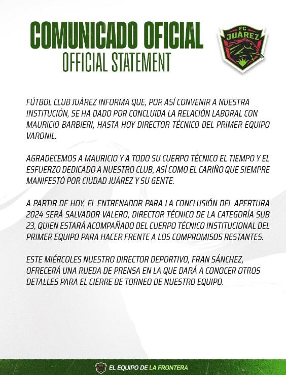 Comunicado FC Juárez