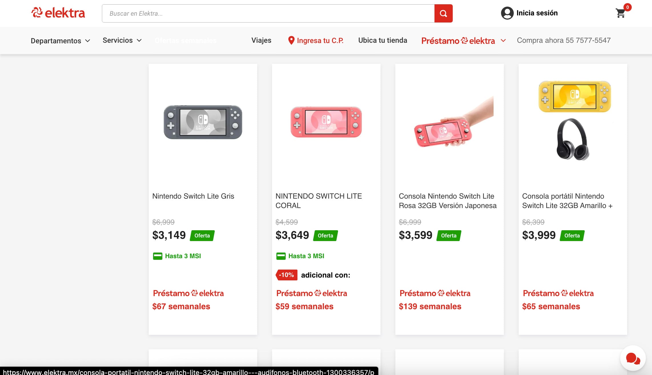 Rebajas en la Nintendo Switch en Elektra
