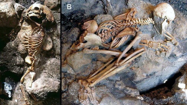 Restos humanos excavados en Herculano, Italia.