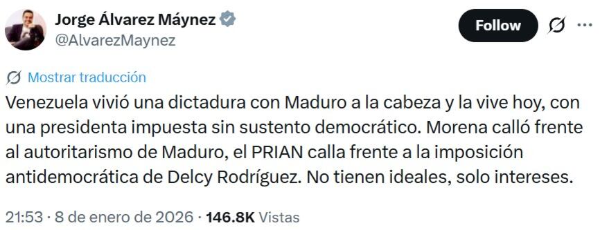 Alejandro Moreno y Álvarez Máynez chocan por la situación en Venezuela