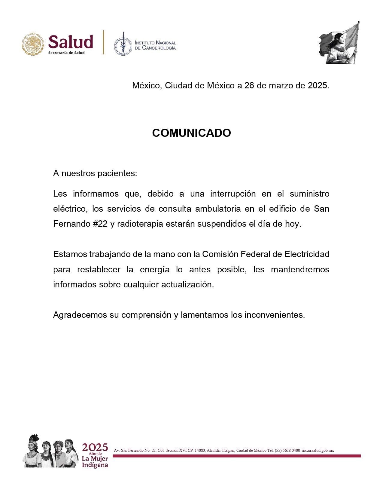 Instituto Nacional de Cancerología se queda sin servicio por apagón; denuncian largas filas de pacientes