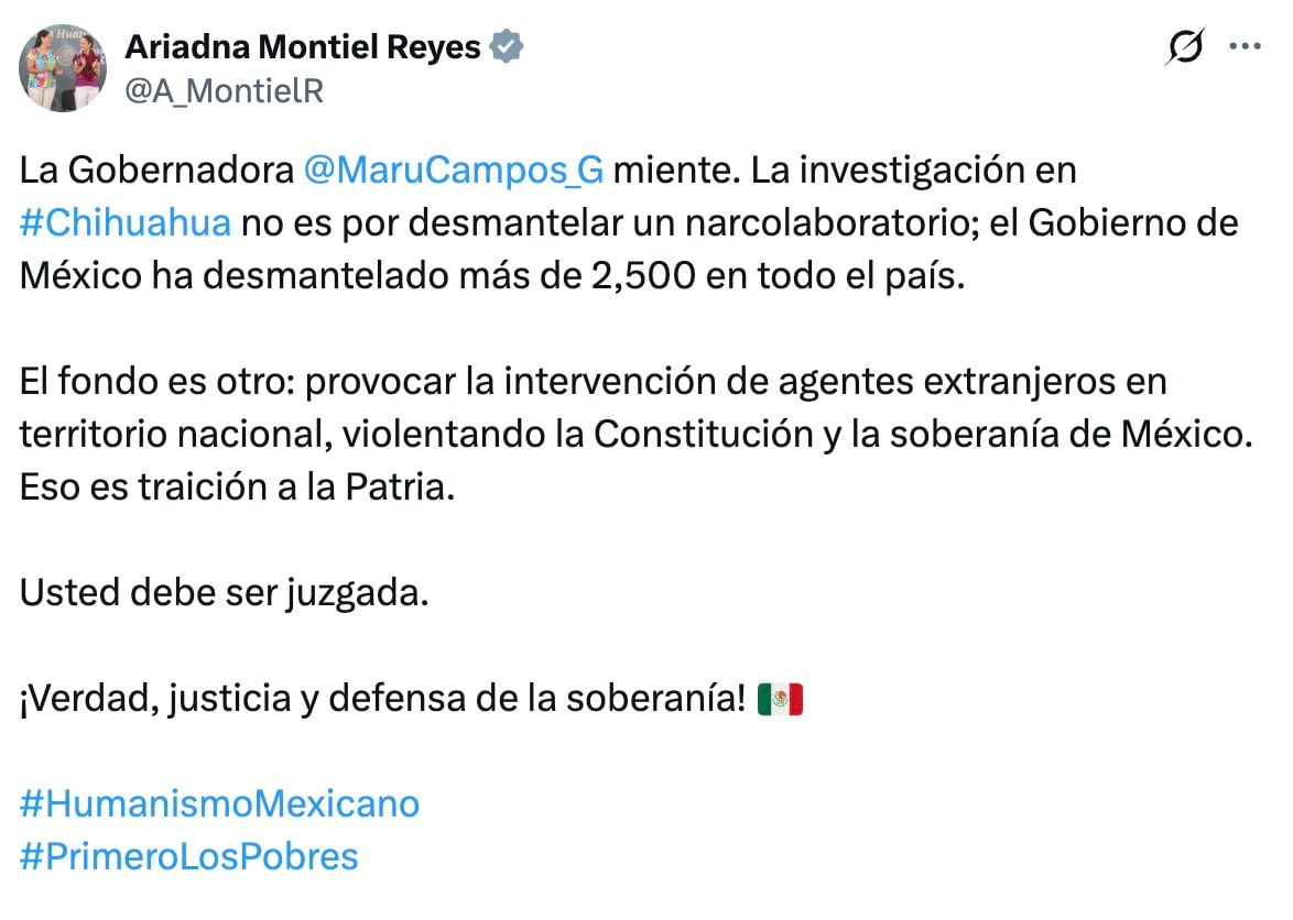 Declaraciones de Ariadna Montiel en contra de Maru Campos