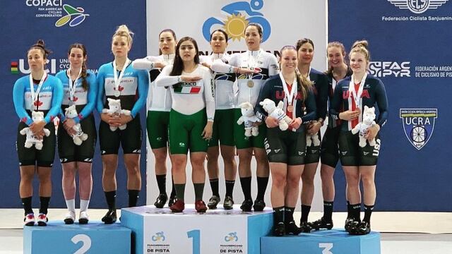 Daniela Gaxiona, Yuli Vergudo, Jessica Salazar y María José Vizcaíno en Campeonato Panamericano de Ciclismo de Pista/@katilunga