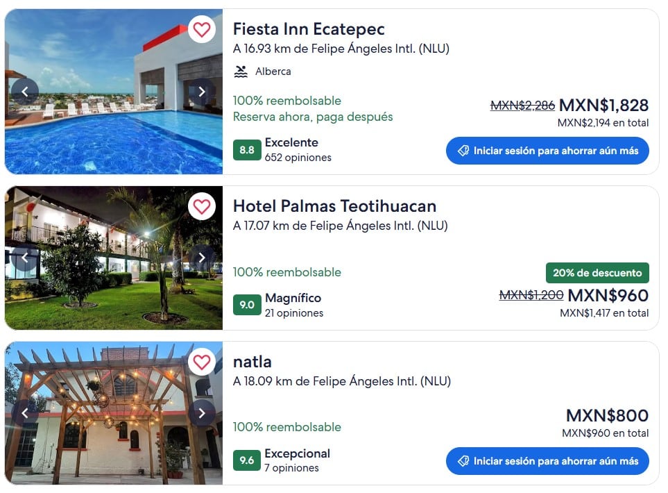 Precios de hoteles cercanos al AIFA