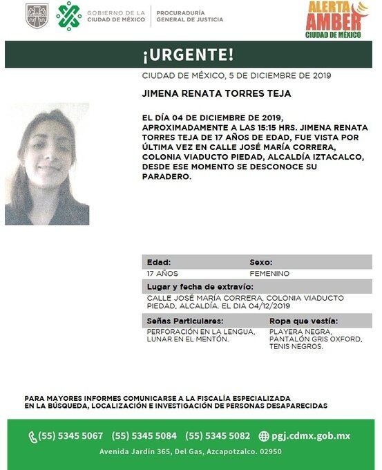 Jimena Renata Torres Teja. Alerta Amber