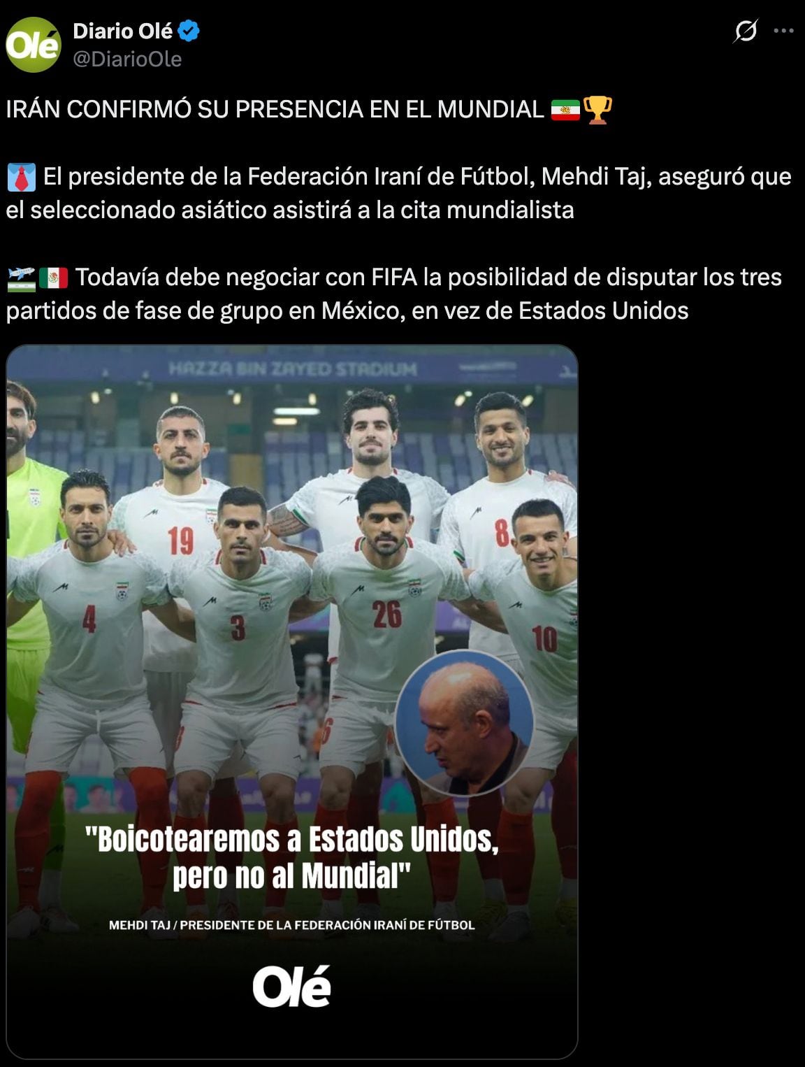 Irán confirma su participación en el Mundial 2026.