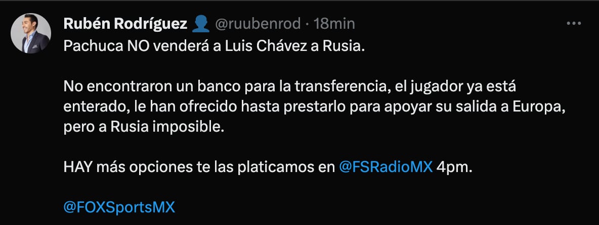 Luis Chávez no irá a Rusia