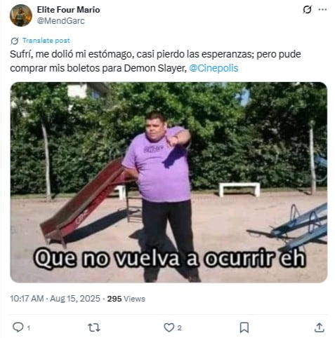 Memes enojado con Cinépolis por Demon Slayer: El Castillo del Infinito