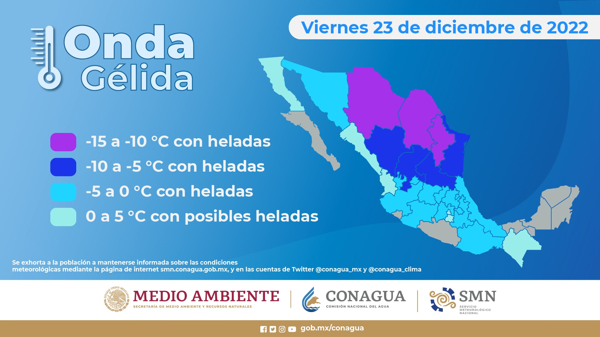 Estados que tendrán temperaturas de 0 grados o menos por Onda Gélida