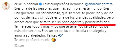 Erik Rubín y el mensaje que le dejó a Andrea Legarreta.