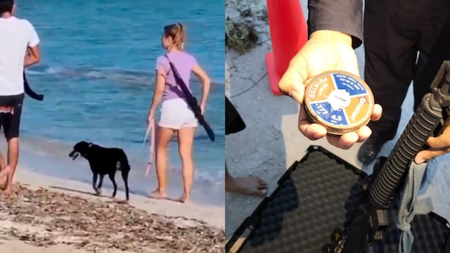 Mujer pasea con rifle en playas de Yucatán en plena Semana Santa