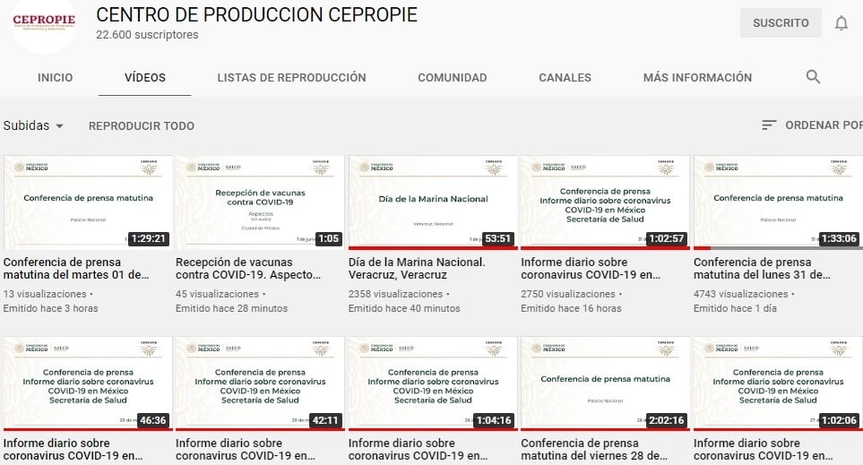 Catálogo de videos del presidente AMLO