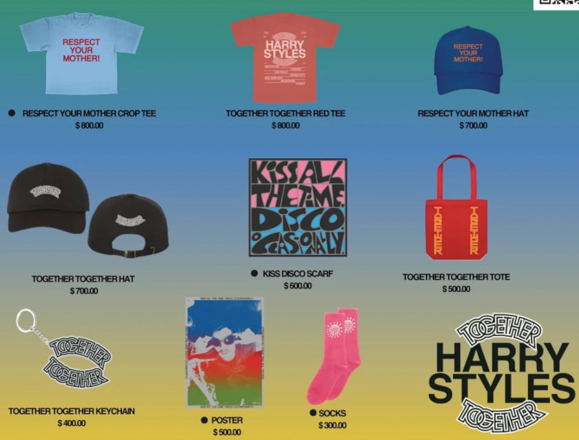 Catálogo pop-up store de Harry Styles