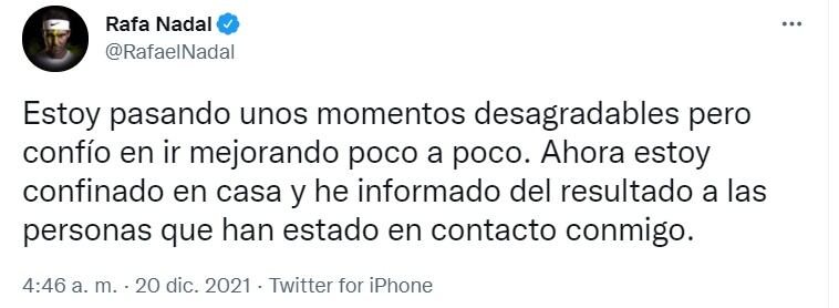 Tuit de Rafael Nadal