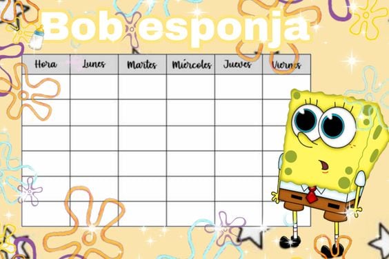 Horario escolar de Bob Esponja para imprimir