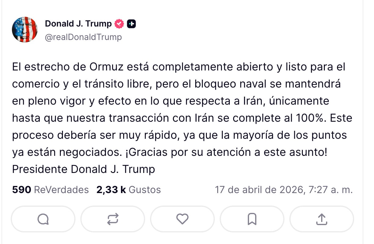 Irán confirmó el mensaje de Trump sobre la apertura del Estrecho de Ormuz, pero solo sería por los 9 días restantes de tregua en Líbano