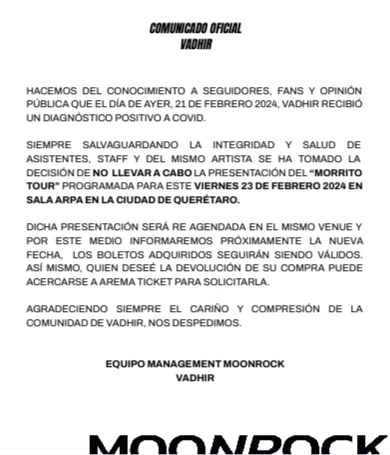 Vadhir Derbez cancela concierto