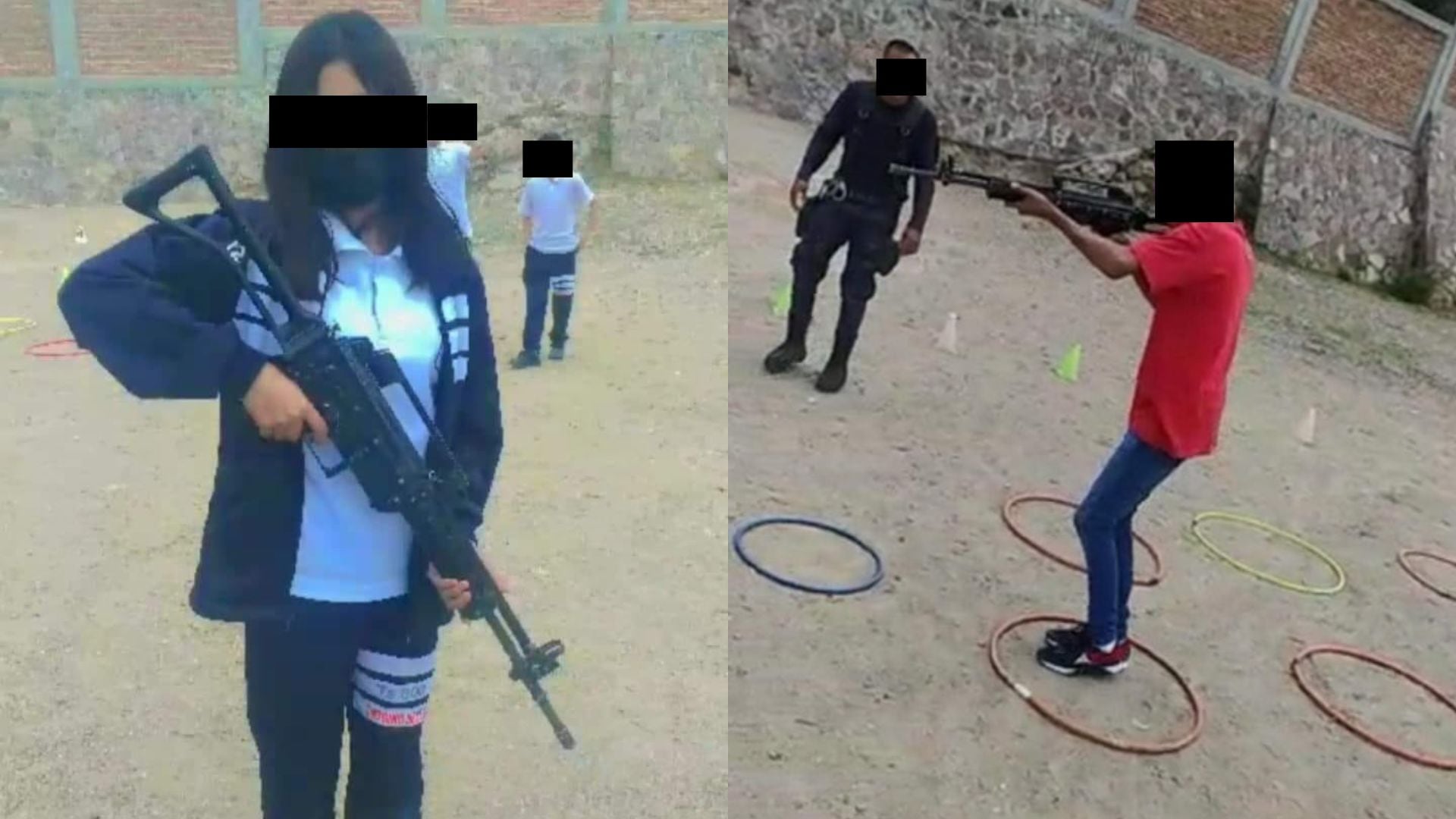Policías municipales con estudiantes de otras secundarias en Guanajuato